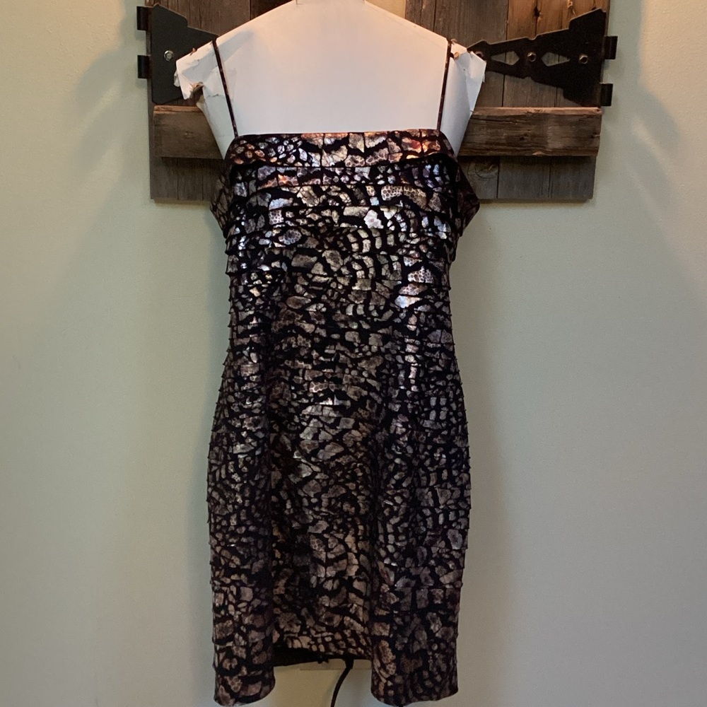 Dressbarn Black shimmery, brown animal print Dress spaghetti strap
